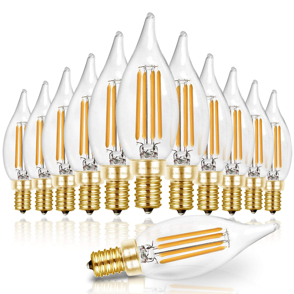 Hizashi flame-tip LED bulb in a chandelier delivers a warm, inviting glow.