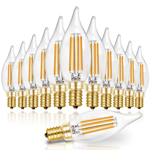 Hizashi flame-tip LED bulb in a chandelier delivers a warm, inviting glow.