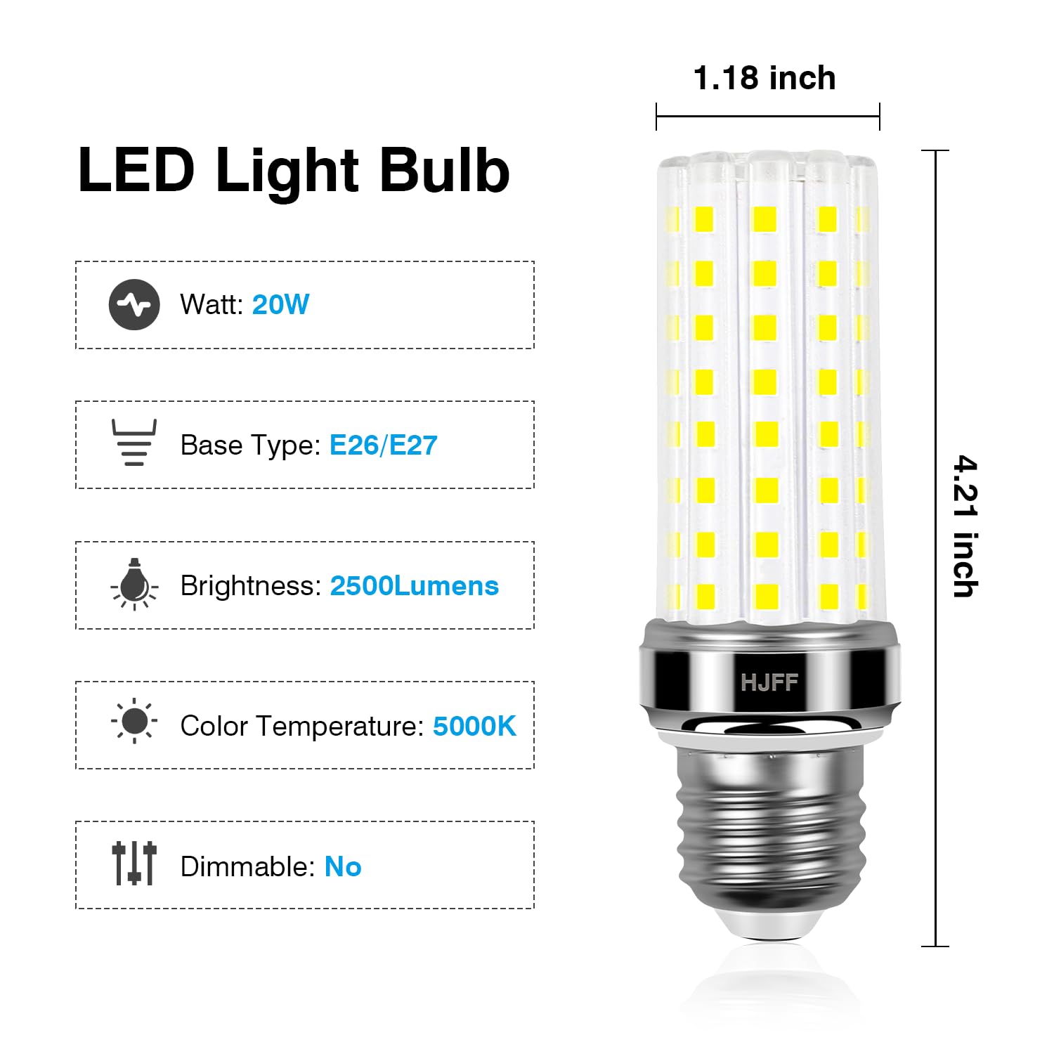 HJFF LED corn bulb 6000K daylight ideal for workshops and garages.
