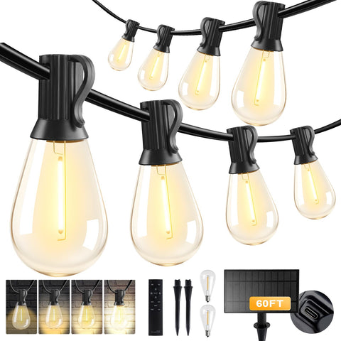 HJQ 60ft solar string lights illuminate outdoor spaces with a warm glow.