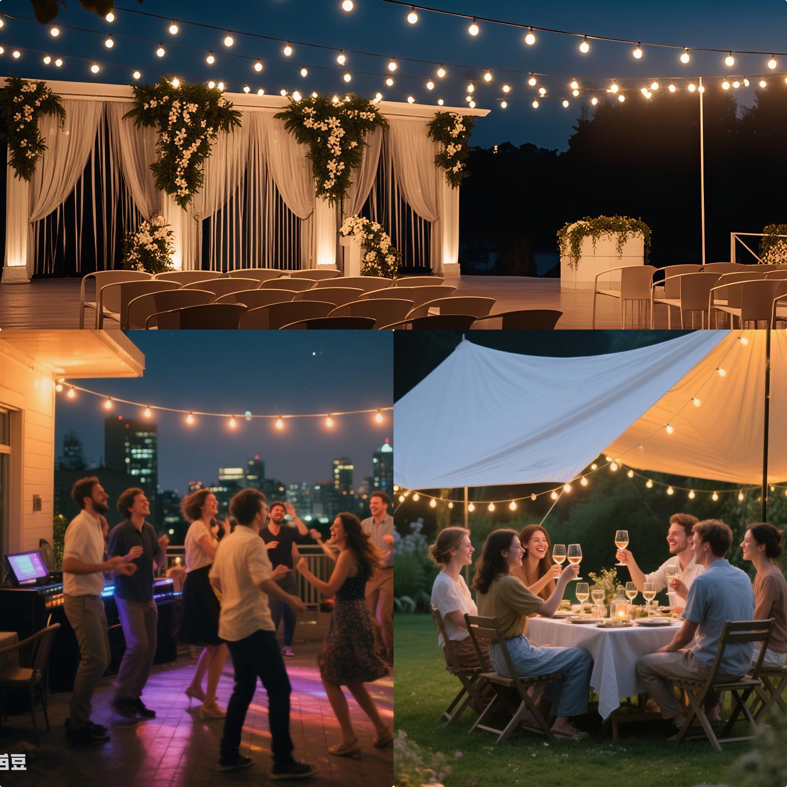 HJQ night-time patio glow enhances outdoor spaces with soft lighting.