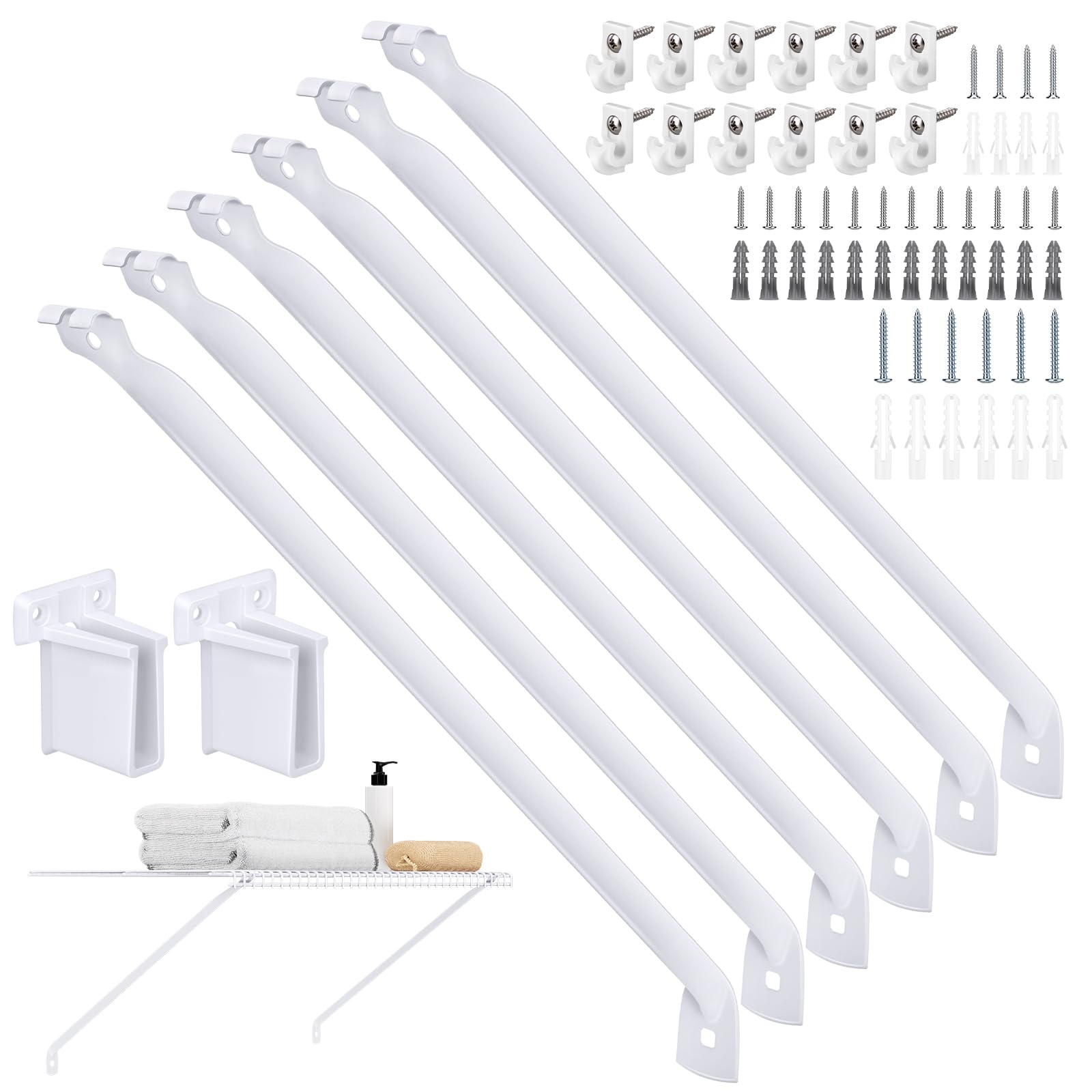 HK 6-pack 12in wire shelf brackets in white support 12-inch shelves in closets.