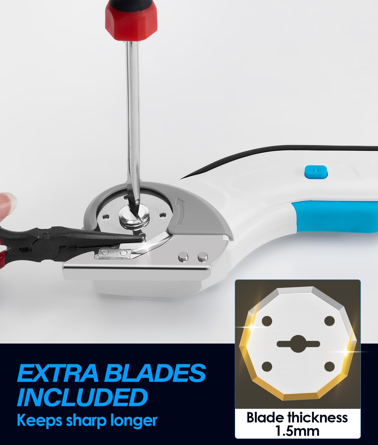 HK cordless electric scissors cutting fabric and leather with ease.
