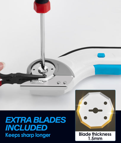 HK cordless electric scissors cutting fabric and leather with ease.