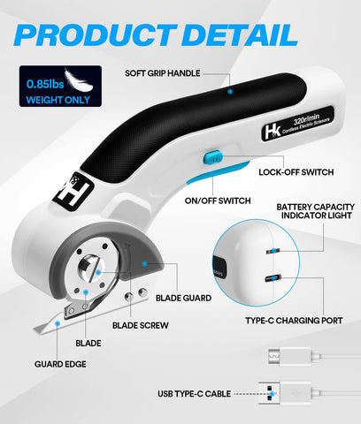 HK cordless electric scissors lightweight grip reduces hand fatigue during long tasks.