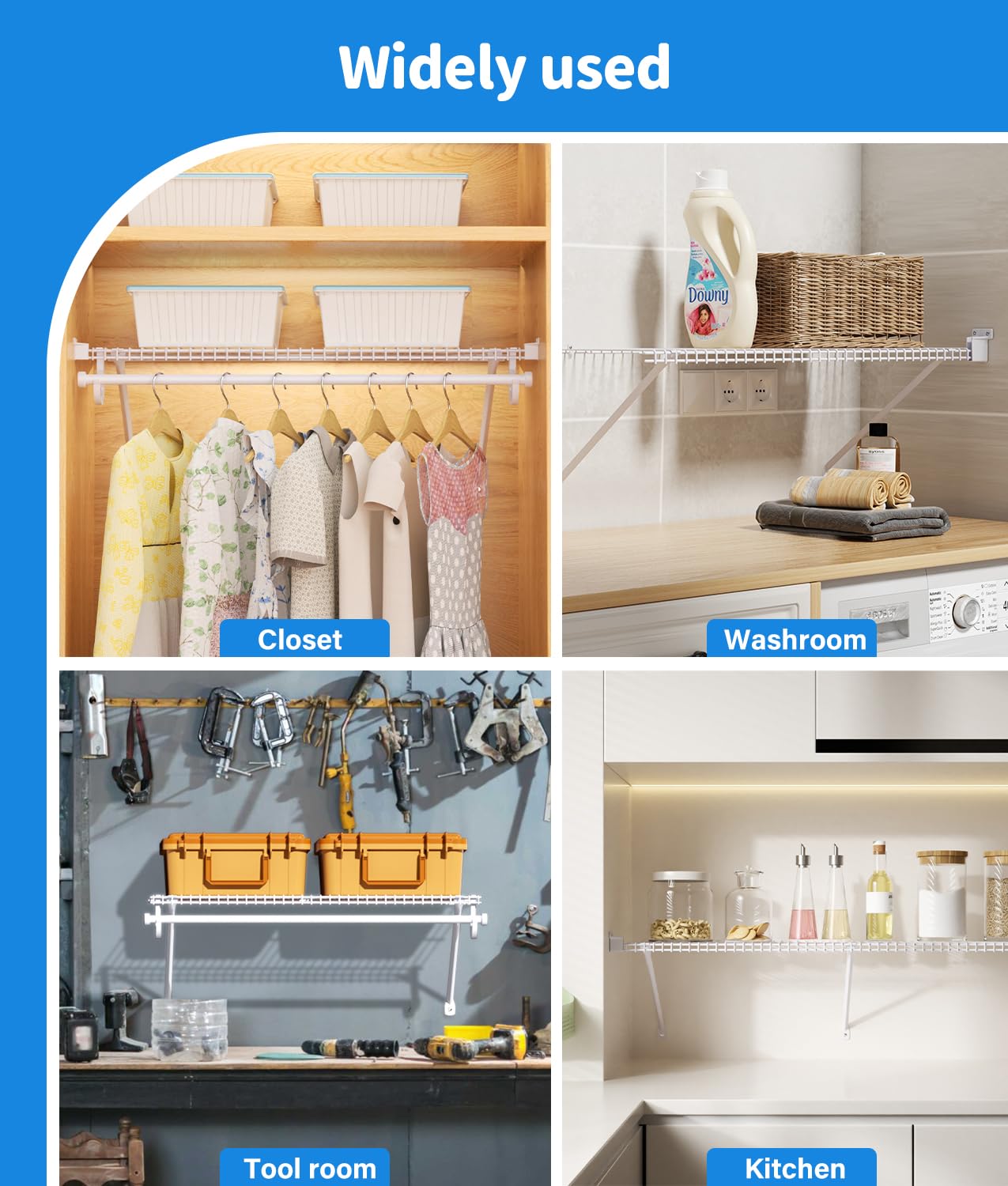 HK corrosion-resistant screws ensure durable wall and closet attachments.