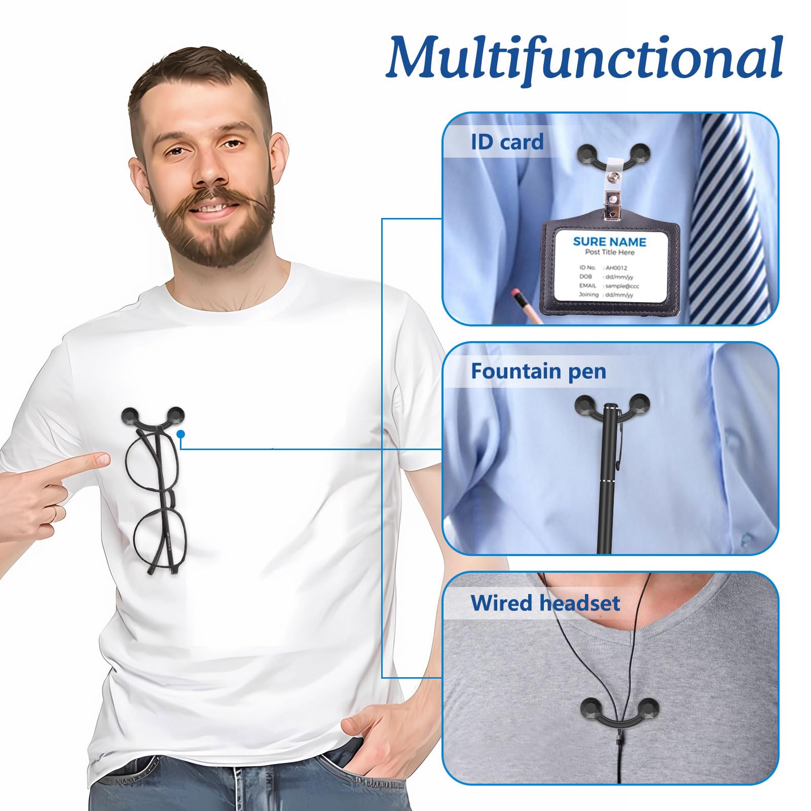 HKNR compact magnetic glasses holder fits comfortably on shirts.