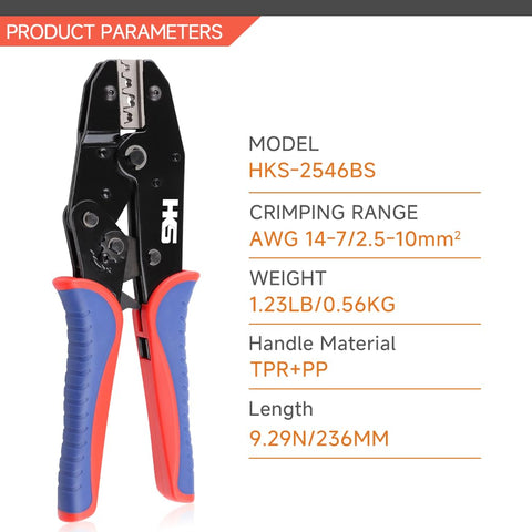 HKS crimping tool ratcheting mechanism enables precise, repeatable crimps