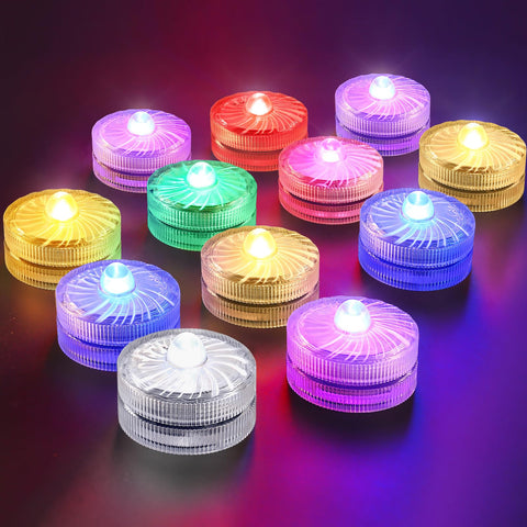 HL Submersible RGB LED light in a centerpiece vase for luminous water decor.