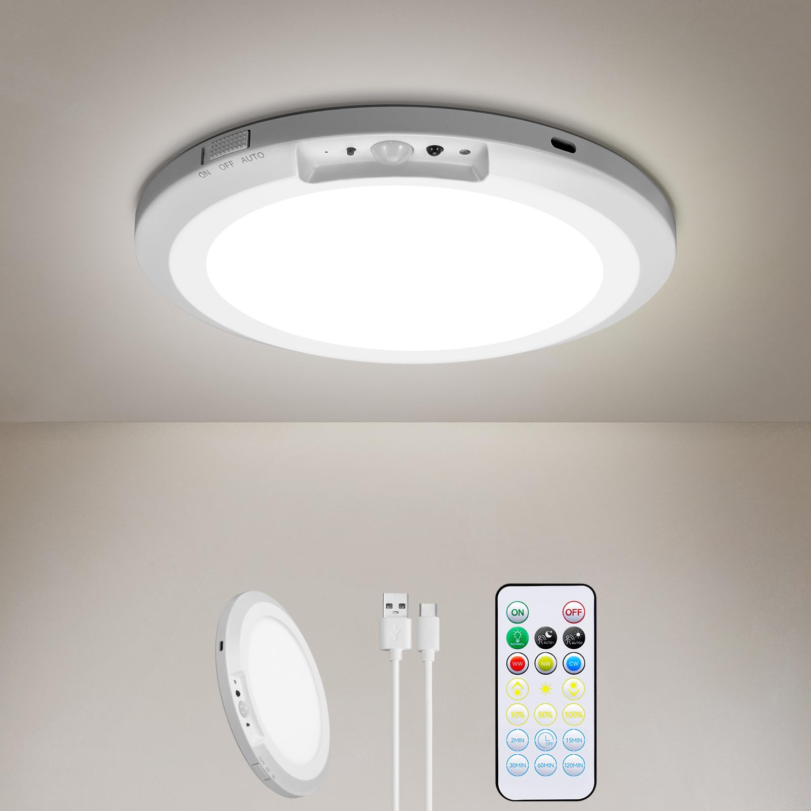 HLCZLUZ rechargeable ceiling light ready for wireless installation in a modern room