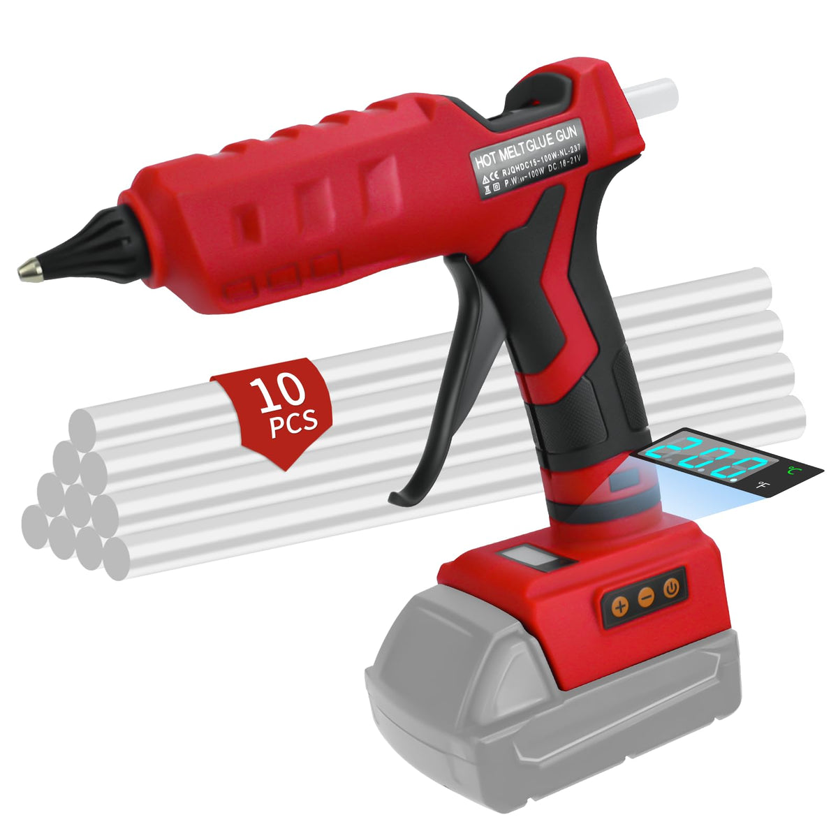 HLiePiHa cordless glue gun compatible with Milwaukee 18V batteries for on-the-go repairs.