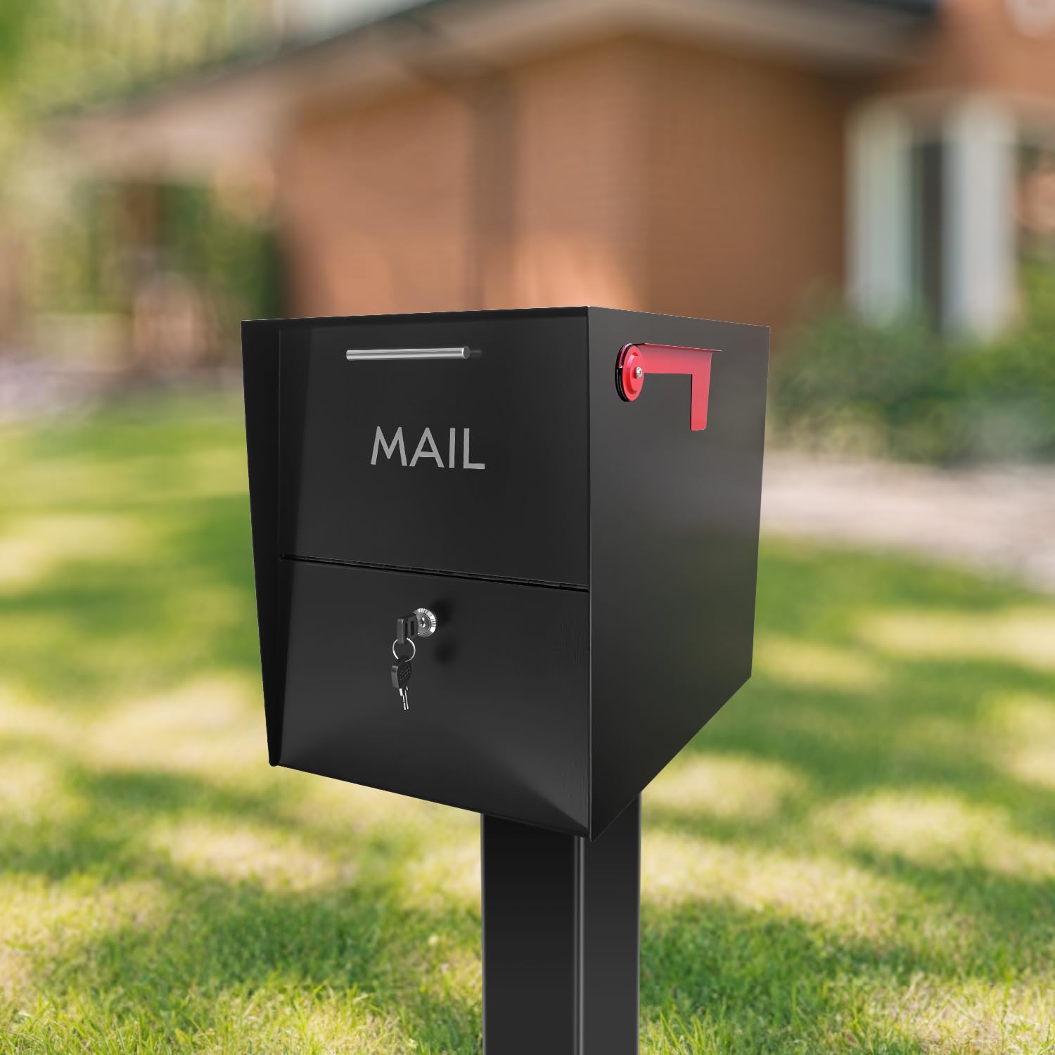 HLILBTE XL post-mount mailbox black finish enhances curb appeal.