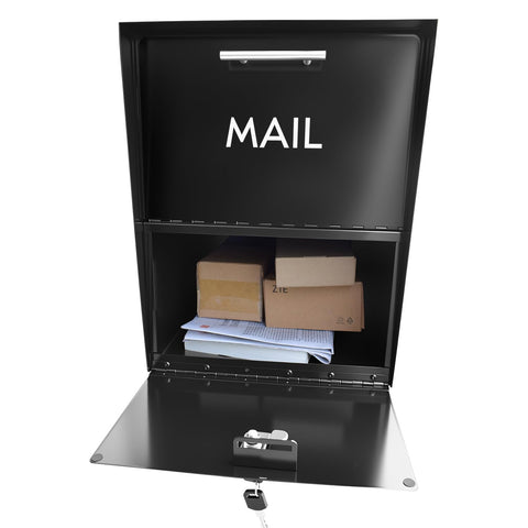 HLILBTE XL post-mount mailbox interior space ready for mail and small parcels.