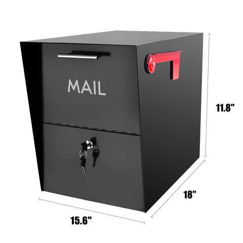 HLILBTE XL post-mount mailbox side view highlighting weather-resistant galvanized steel construction.
