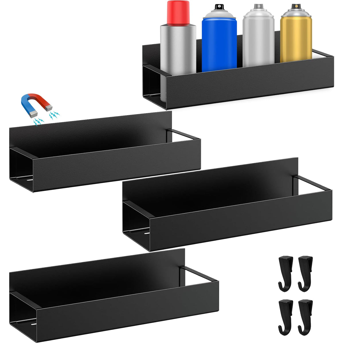 Hlimior 4-pcs magnetic spray can holder set mounted for easy reach