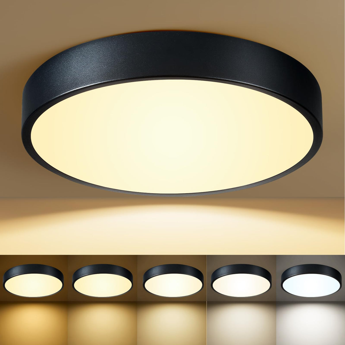 HLinghtnet black flush mount ceiling light with 12-inch diameter for modern spaces
