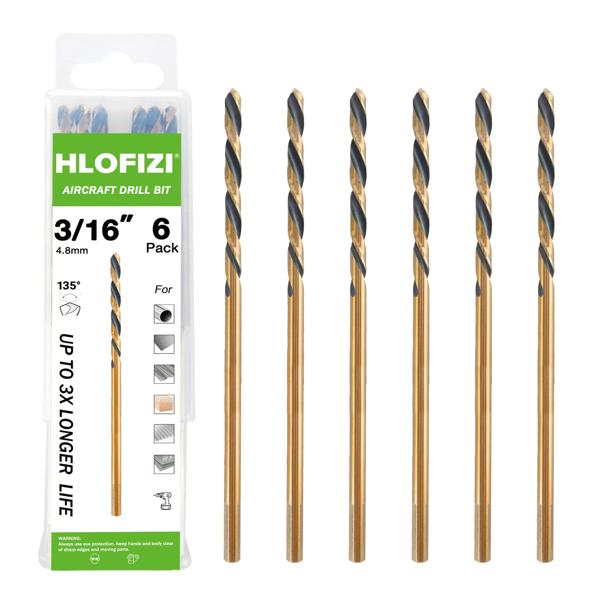 HLOFIZI 3/16\" x 6\" extended drill bit in action for precise wood holes.