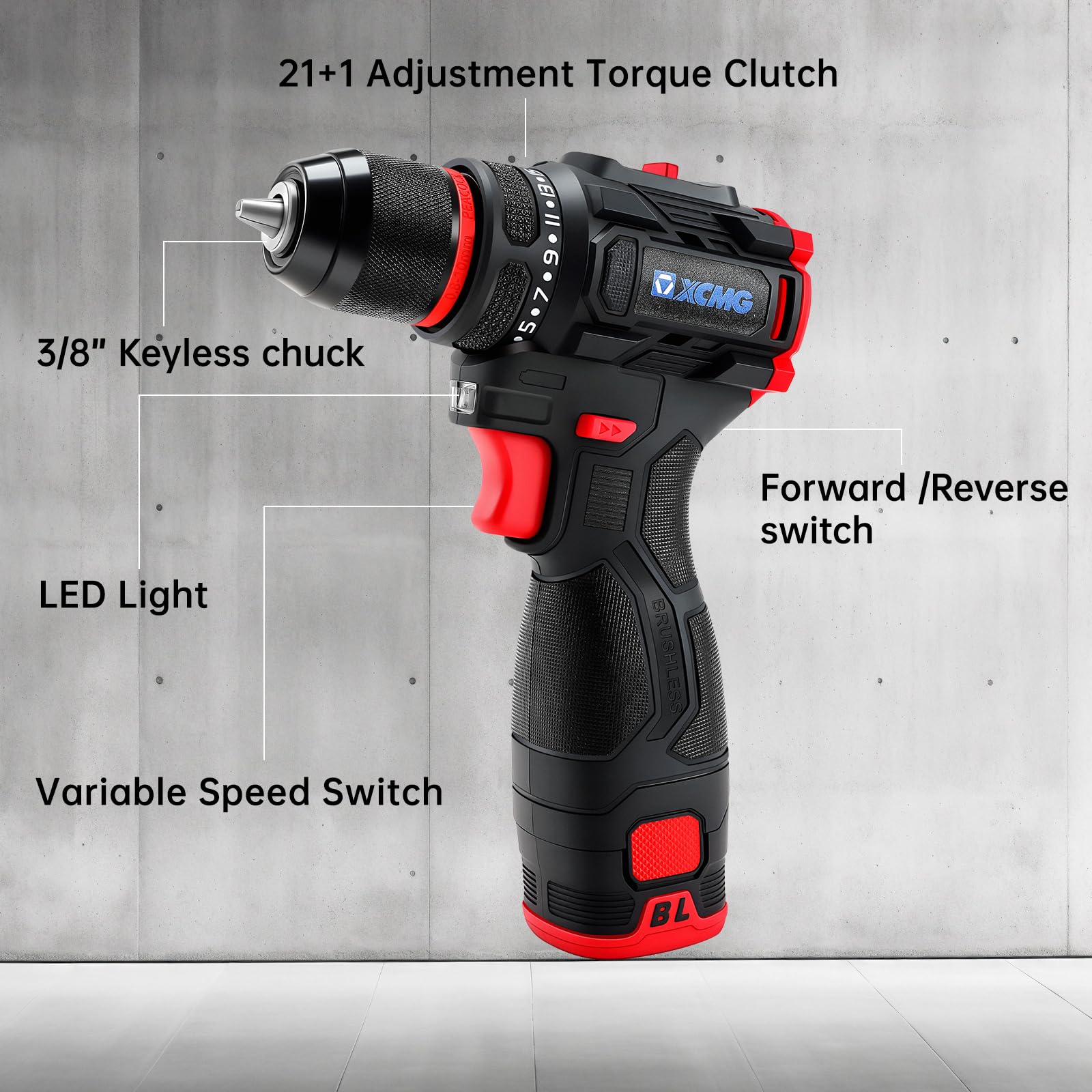 Hand drill at 0-1750 rpm for fast drilling and driving