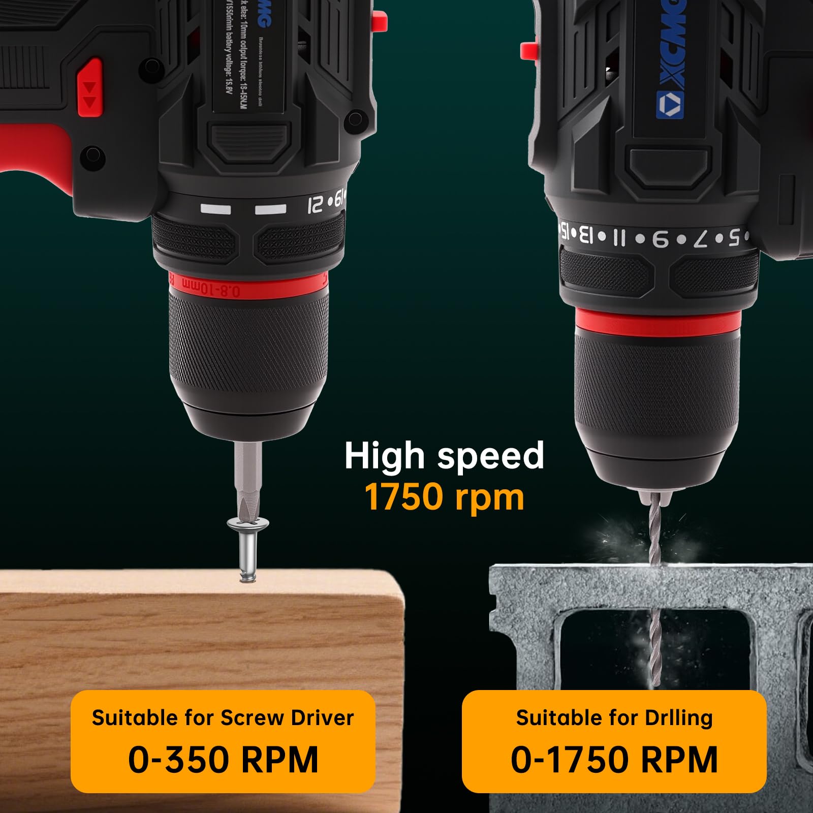 Drill with 21+1 torque settings for precise control