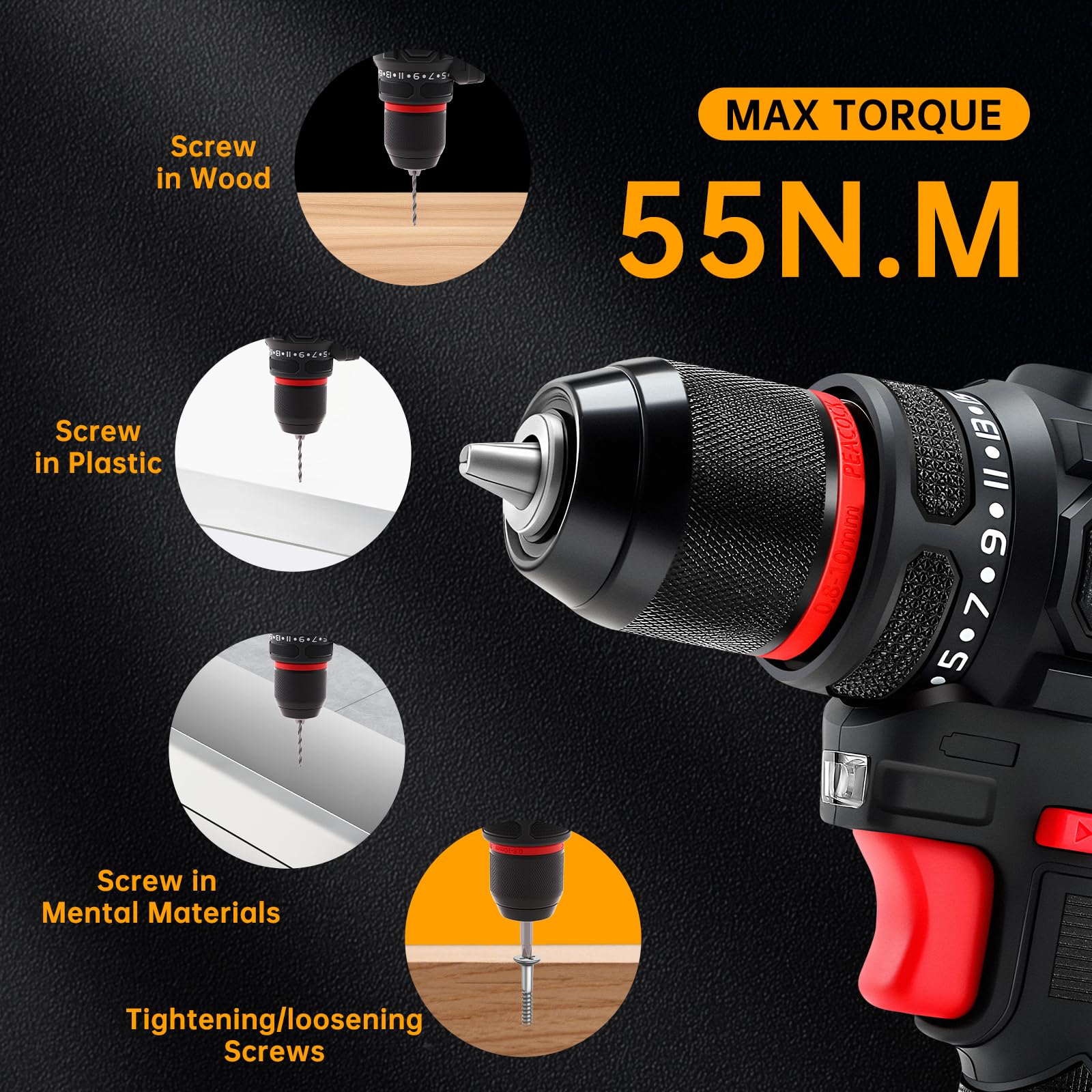 Comprehensive accessories included with the drill for versatility