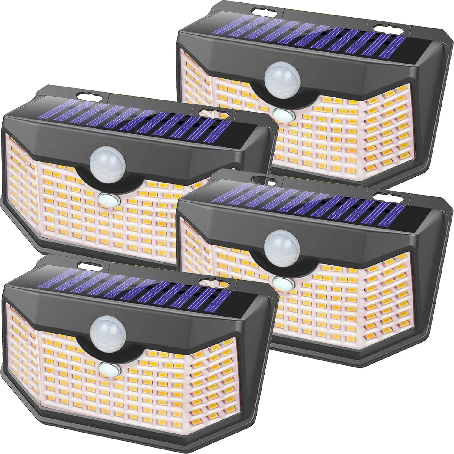HMCITY 120 LED solar lights with front button design for easy setup and patio safety.