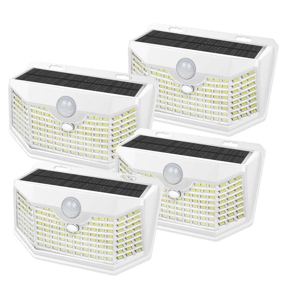 HMCITY 120 LED outdoor solar light, front view, motion-activated security lighting.