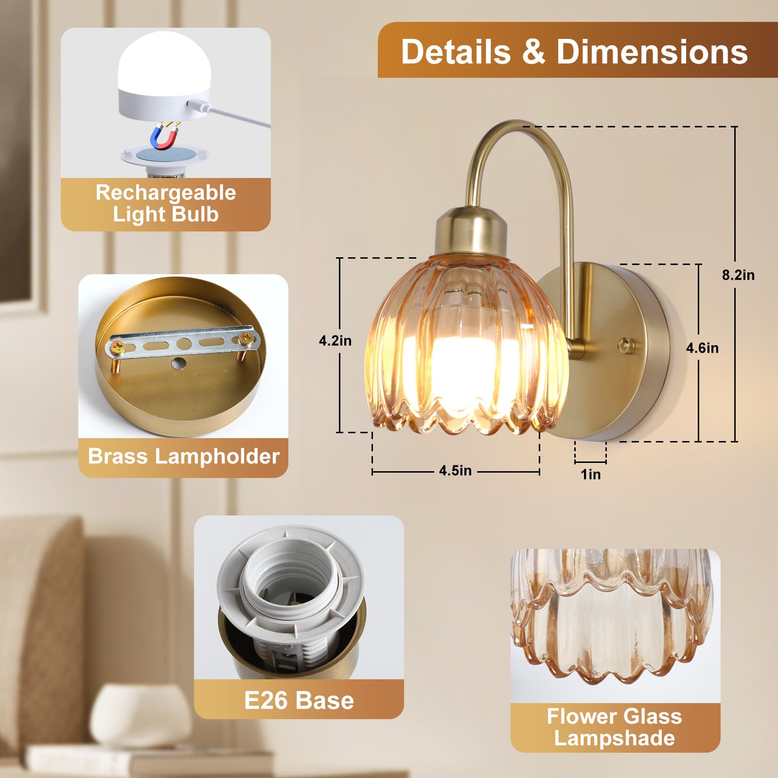 HMLUESR tulip glass lampshade diffuses light for cozy evenings.