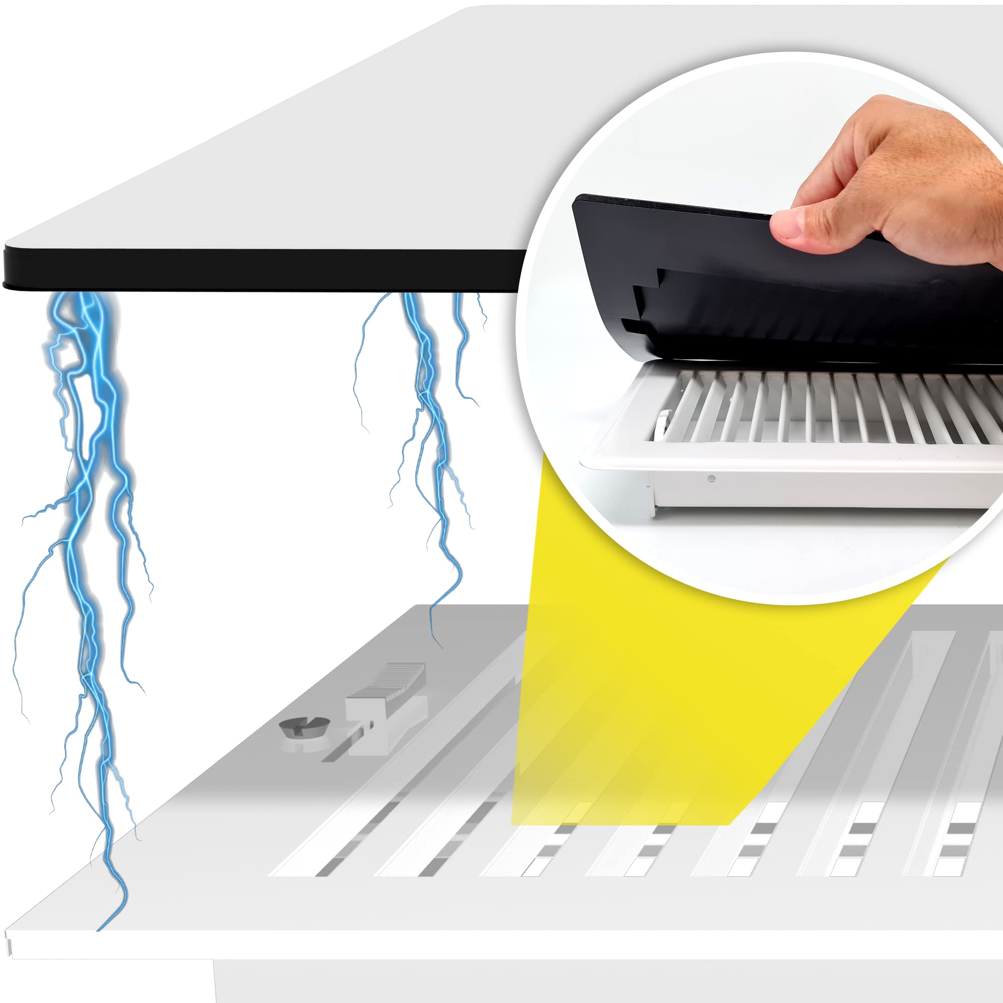 HMmagnets powerful magnetic vent cover in white secured on a ceiling vent, 3-pack option