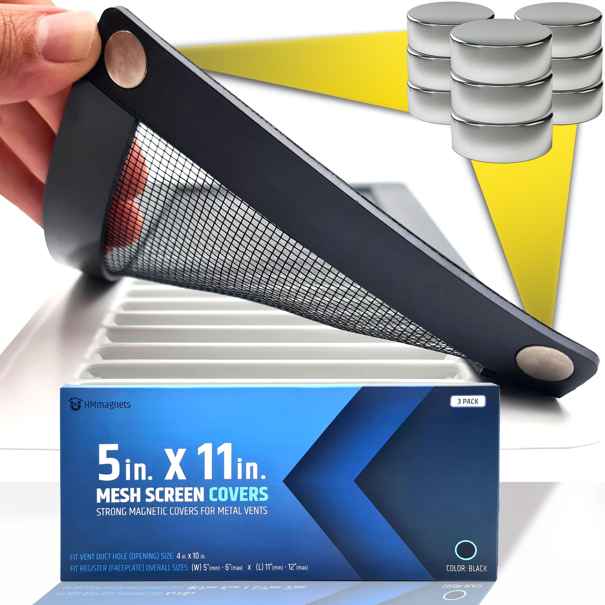 HMmagnets vent screen 3-pack demonstrates a secure fit for clean airflow.