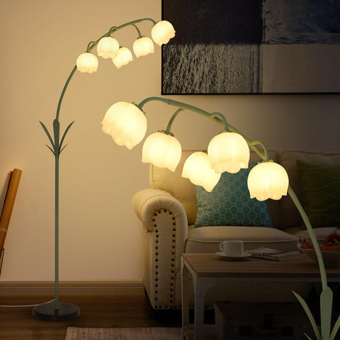HMVPL arc flower floor lamp with graceful arc for soft ambient living room lighting.