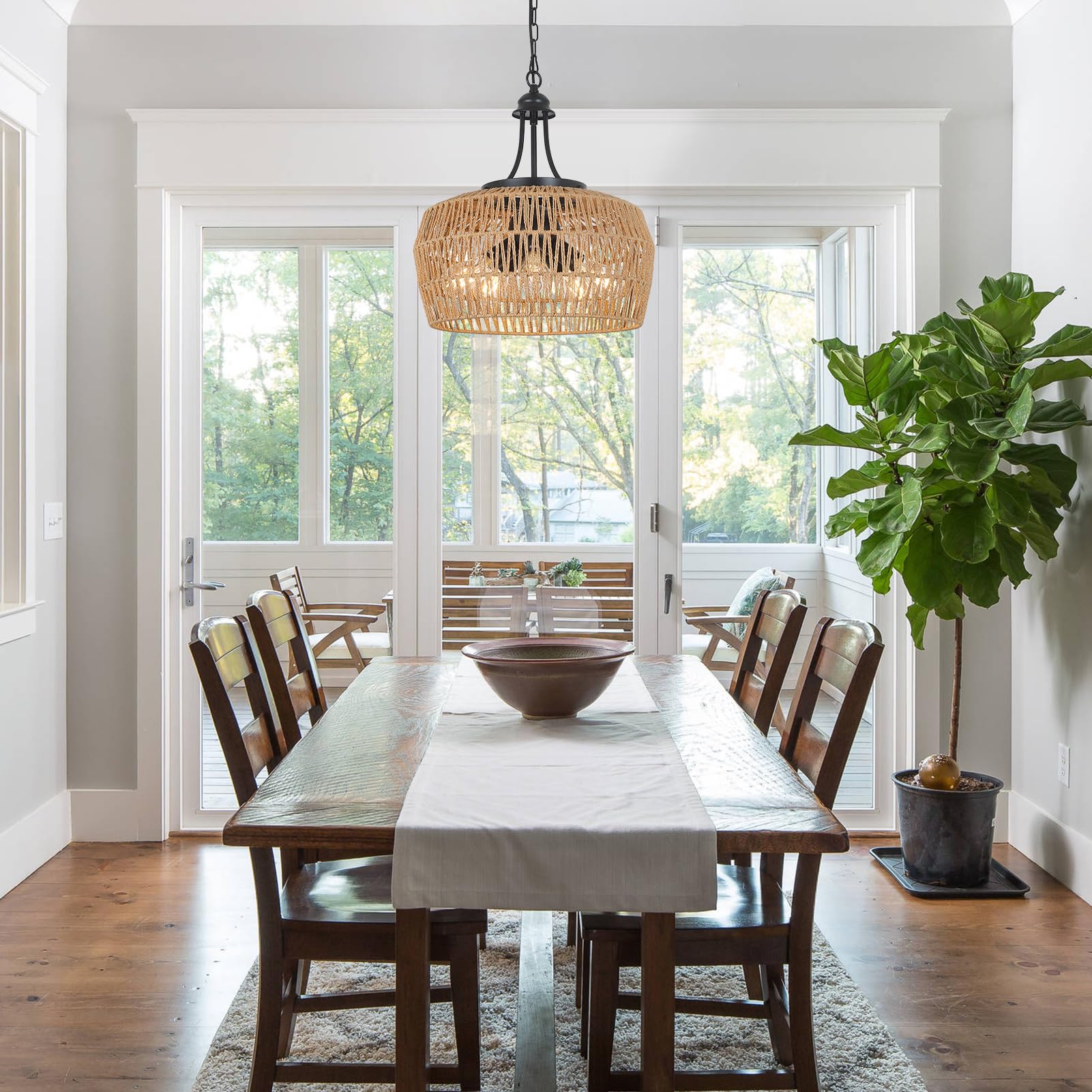 HMVPL wicker lampshade coastal chandelier highlighting natural texture for boho spaces