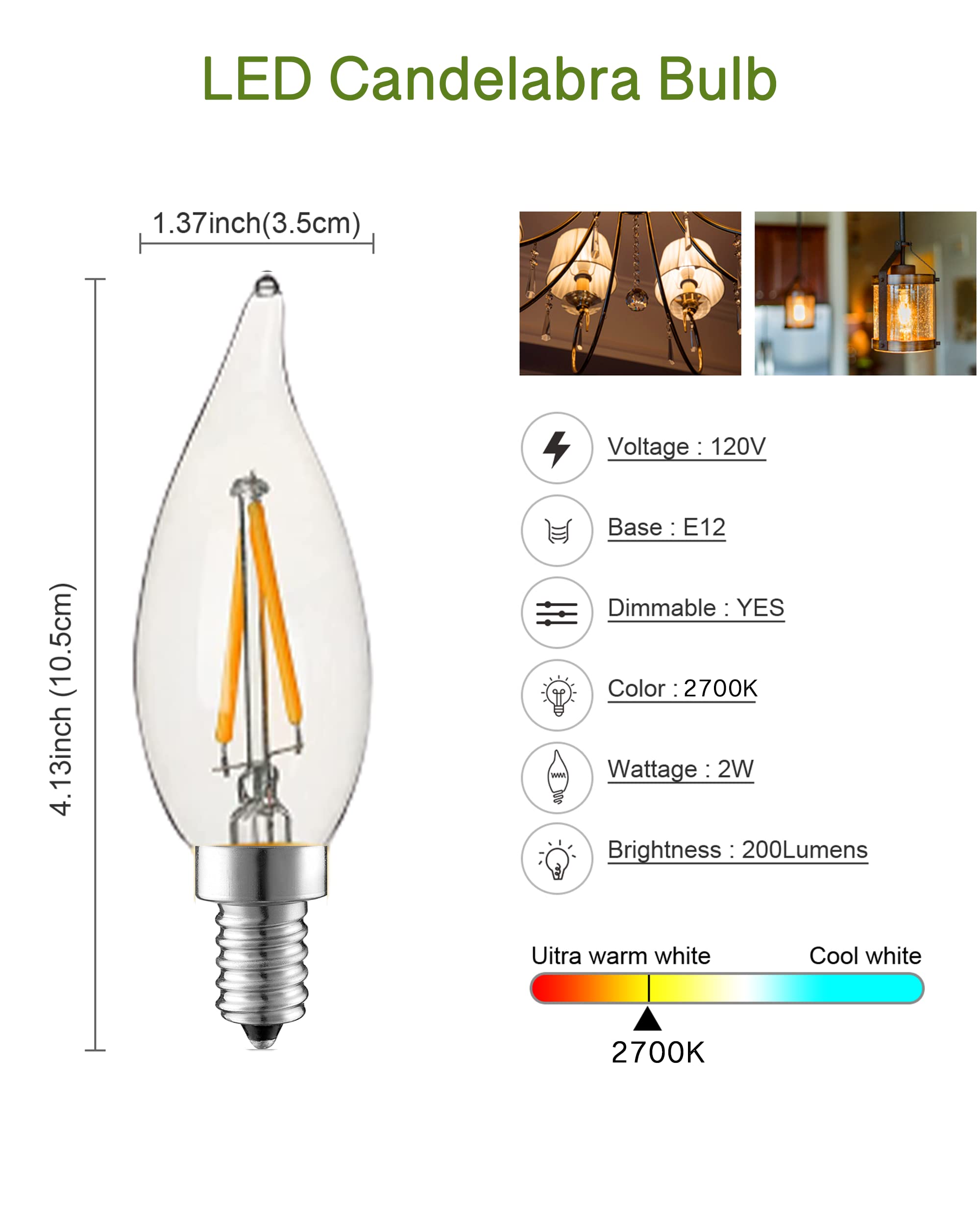 HMYYJT 250-lumen candle bulb delivering bright ambiance in dining rooms.