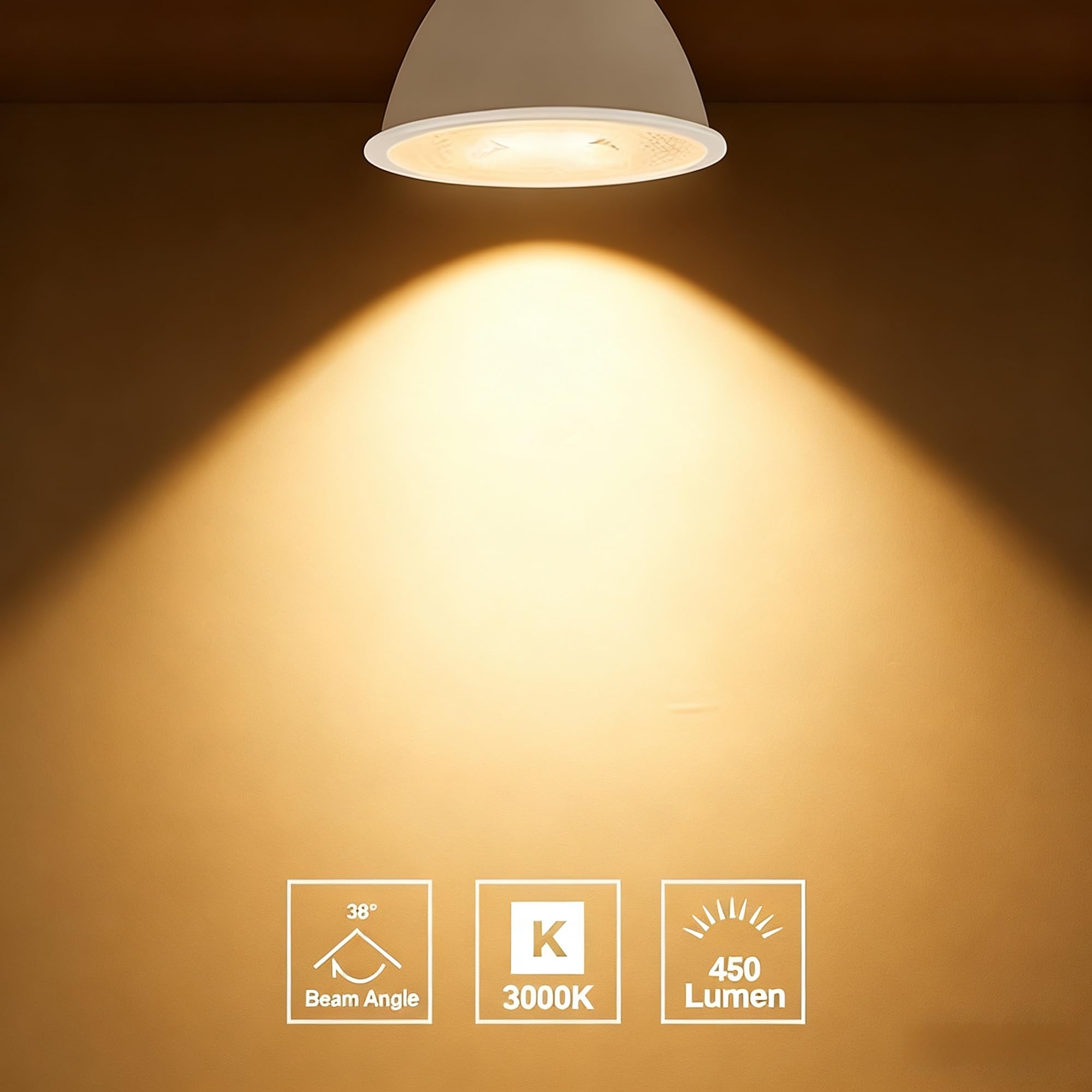HMYYJT PAR16 dimmable bulb fits E26 fixtures for flexible mood setting.