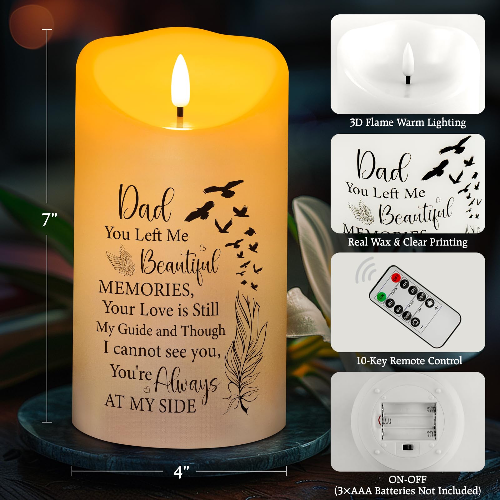 HN HAIINAA 4x7 inch candle size shown for heartfelt memorial lighting