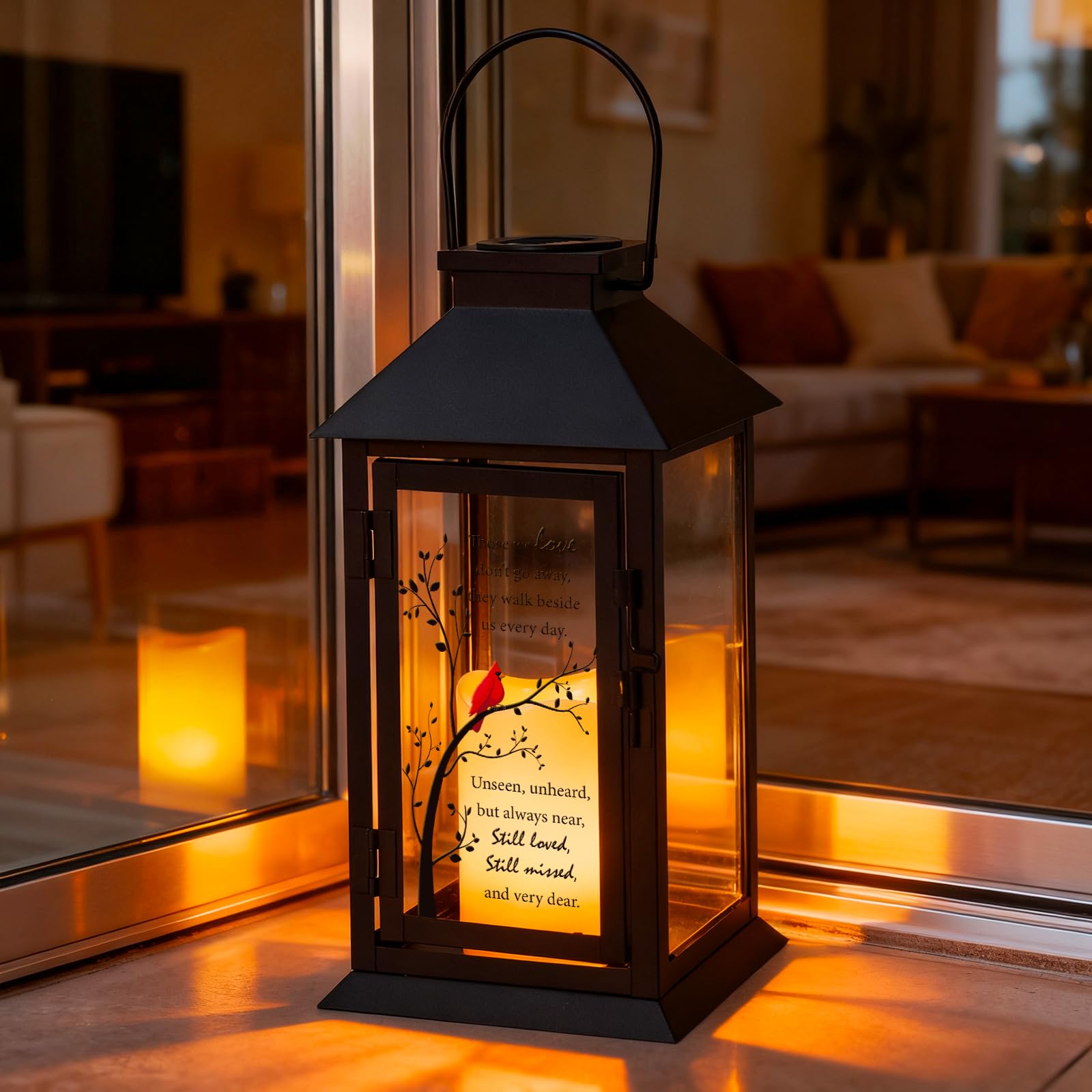 HN HAIINAA Cardinal Solar Memorial Lantern creates a comforting garden or porch remembrance ritual.