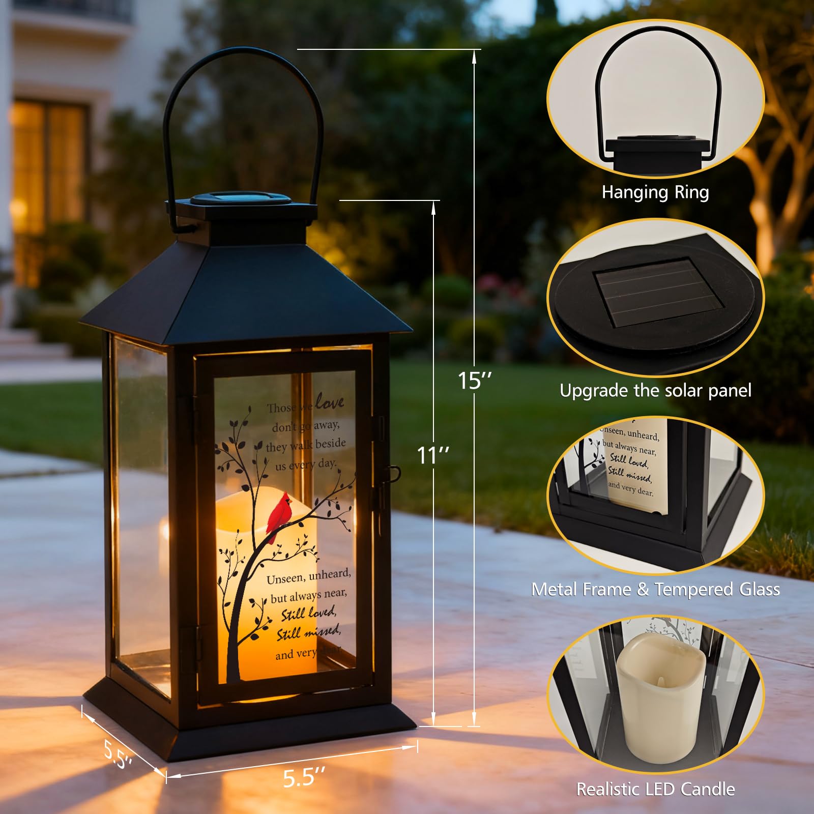 HN HAIINAA Cardinal Solar Memorial Lantern IP44 weatherproof for year-round outdoor use.