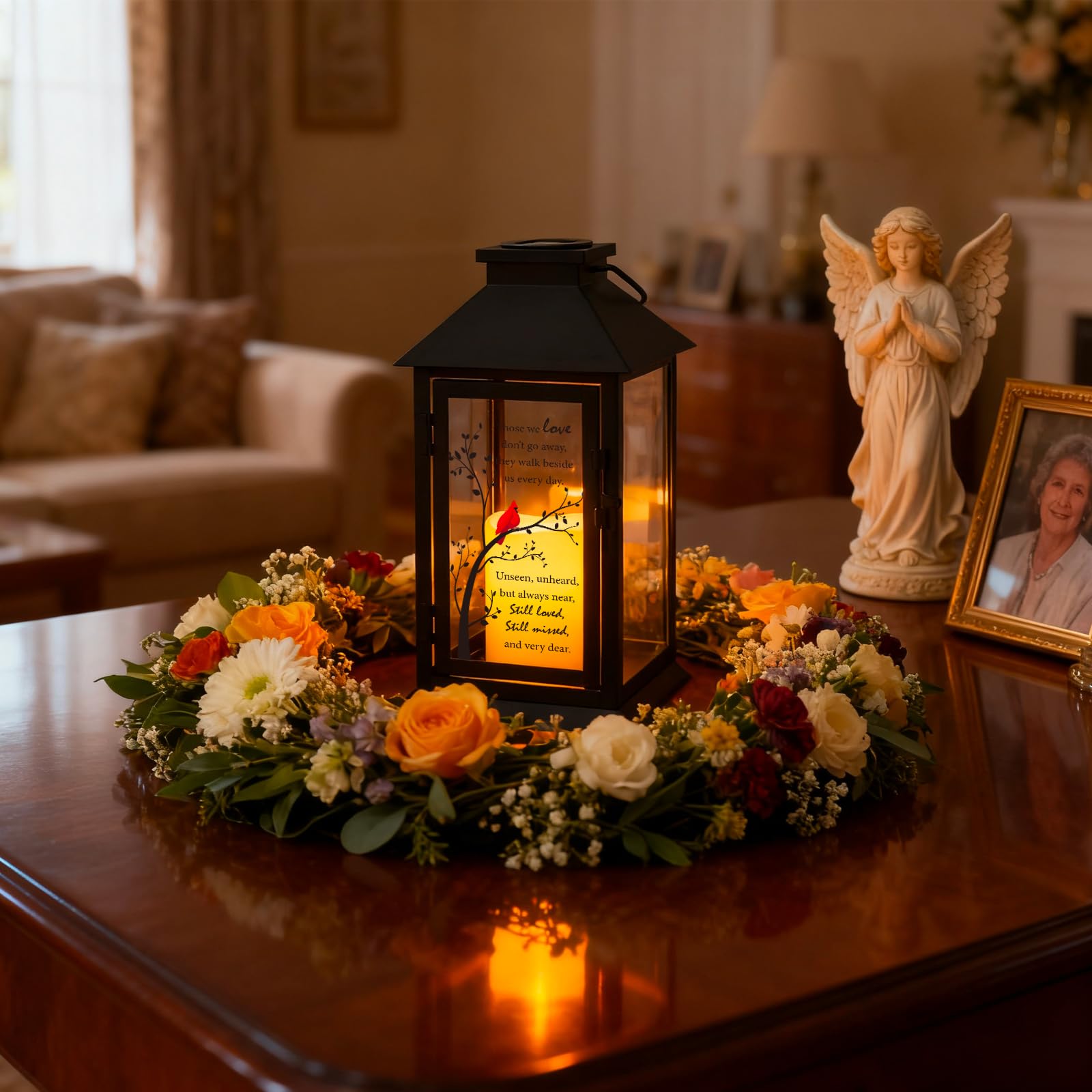 HN HAIINAA Cardinal Solar Memorial Lantern top handle for hanging or tabletop display.