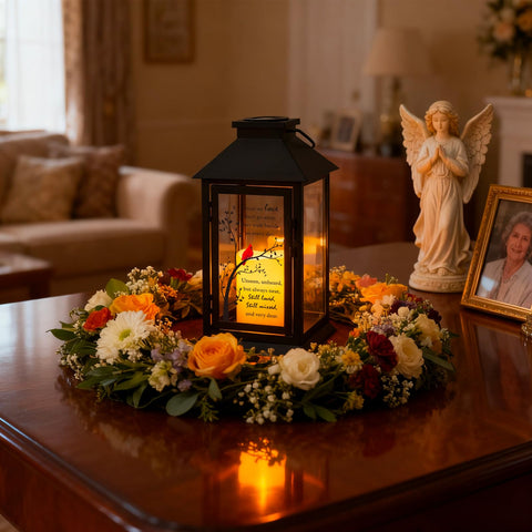 HN HAIINAA Cardinal Solar Memorial Lantern top handle for hanging or tabletop display.
