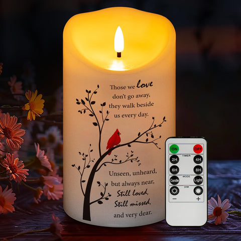 HN HAIINAA flameless memorial candle front view showing realistic wax texture and gentle glow.
