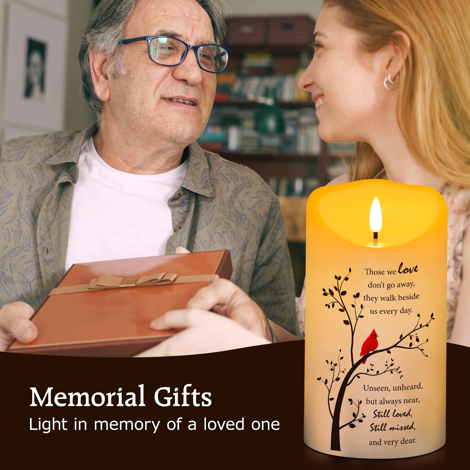 HN HAIINAA flameless memorial candle packaging with manual and care tips.