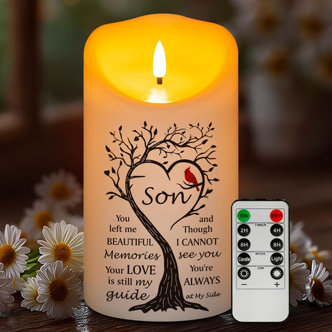HN HAIINAA flameless memorial candle on a tabletop providing a gentle remembrance glow