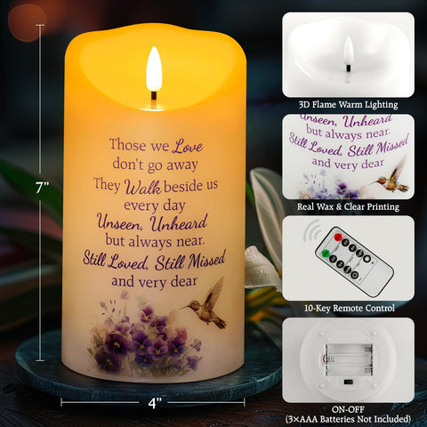 HN HAIINAA hummingbird design visible on the memorial candle for remembrance rituals.