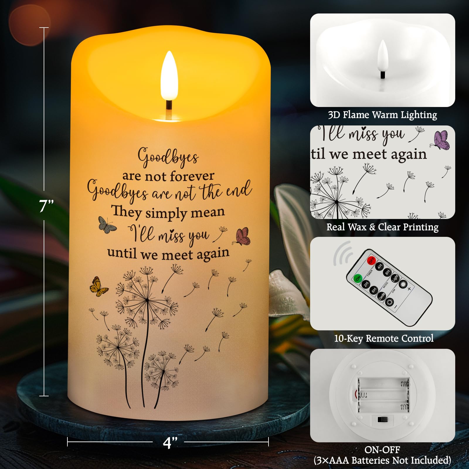 HN HAIINAA real wax memorial candle surface displays comforting memorial words.