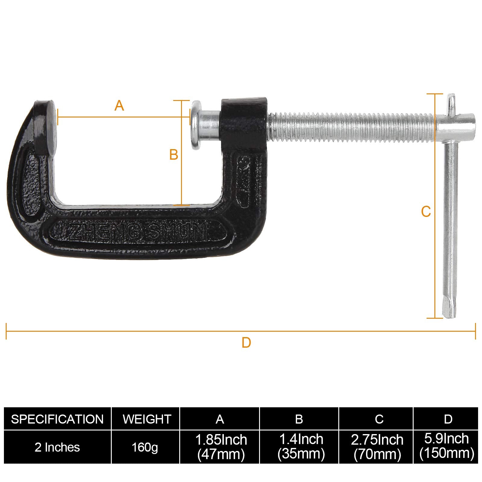 HNBun C-clamp side profile showing sturdy malleable iron construction