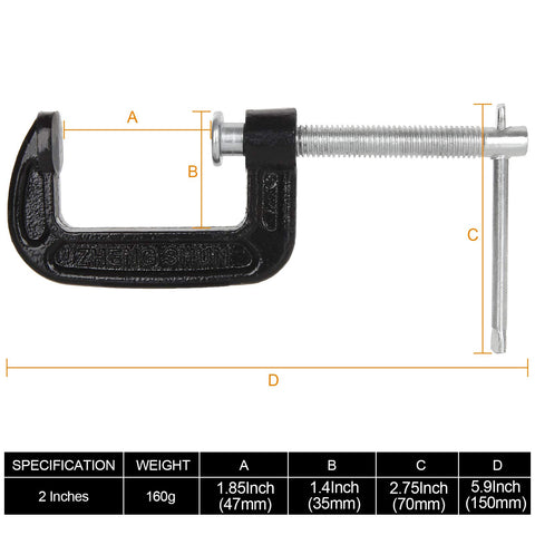 HNBun C-clamp side profile showing sturdy malleable iron construction