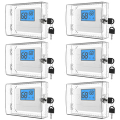 HNNMIS thermostat lock box front view with clear shield protecting a wall thermostat