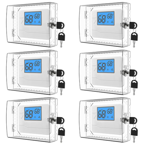 HNNMIS thermostat lock box front view with clear shield protecting a wall thermostat