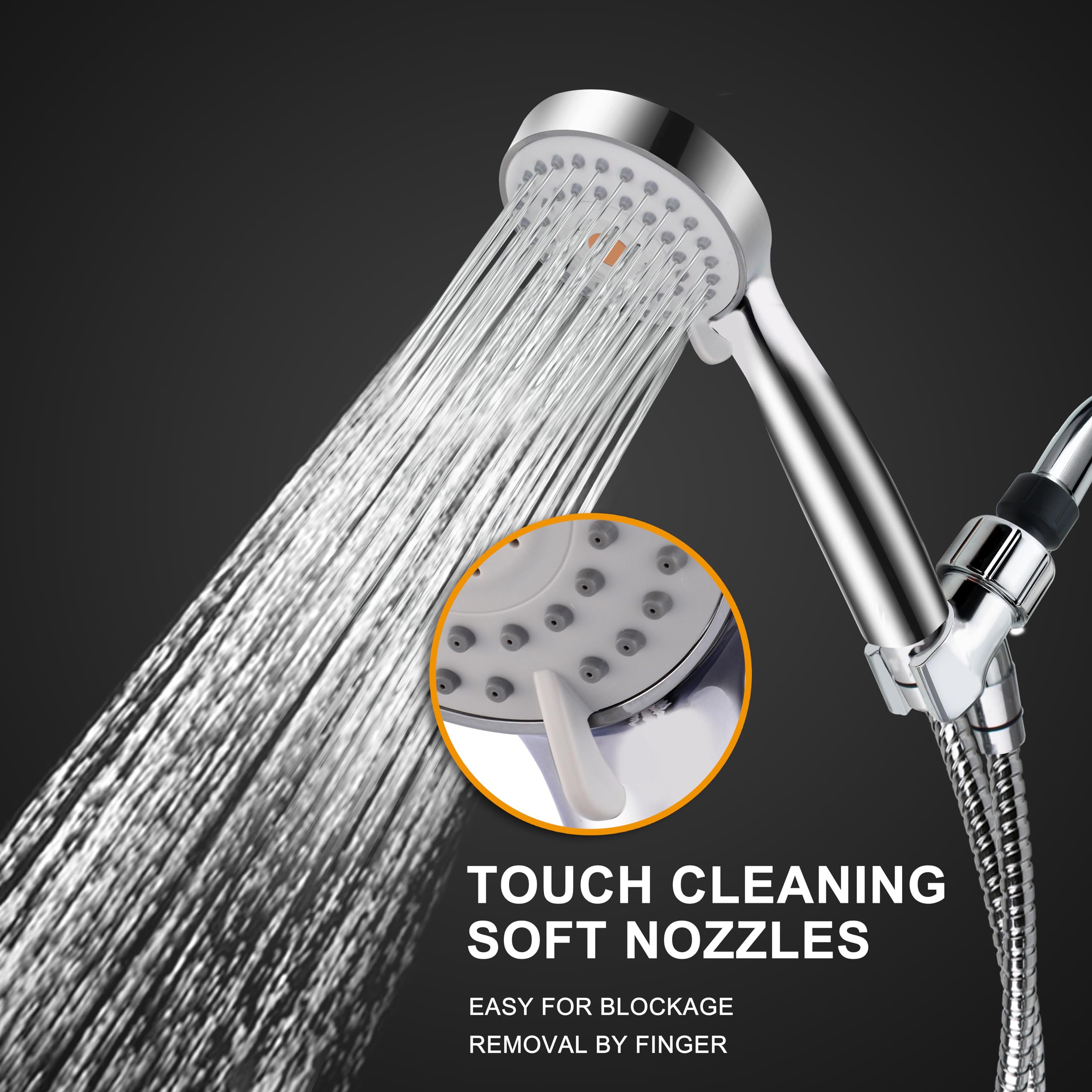 HO2ME chrome finish shower head shines while delivering a powerful spray.