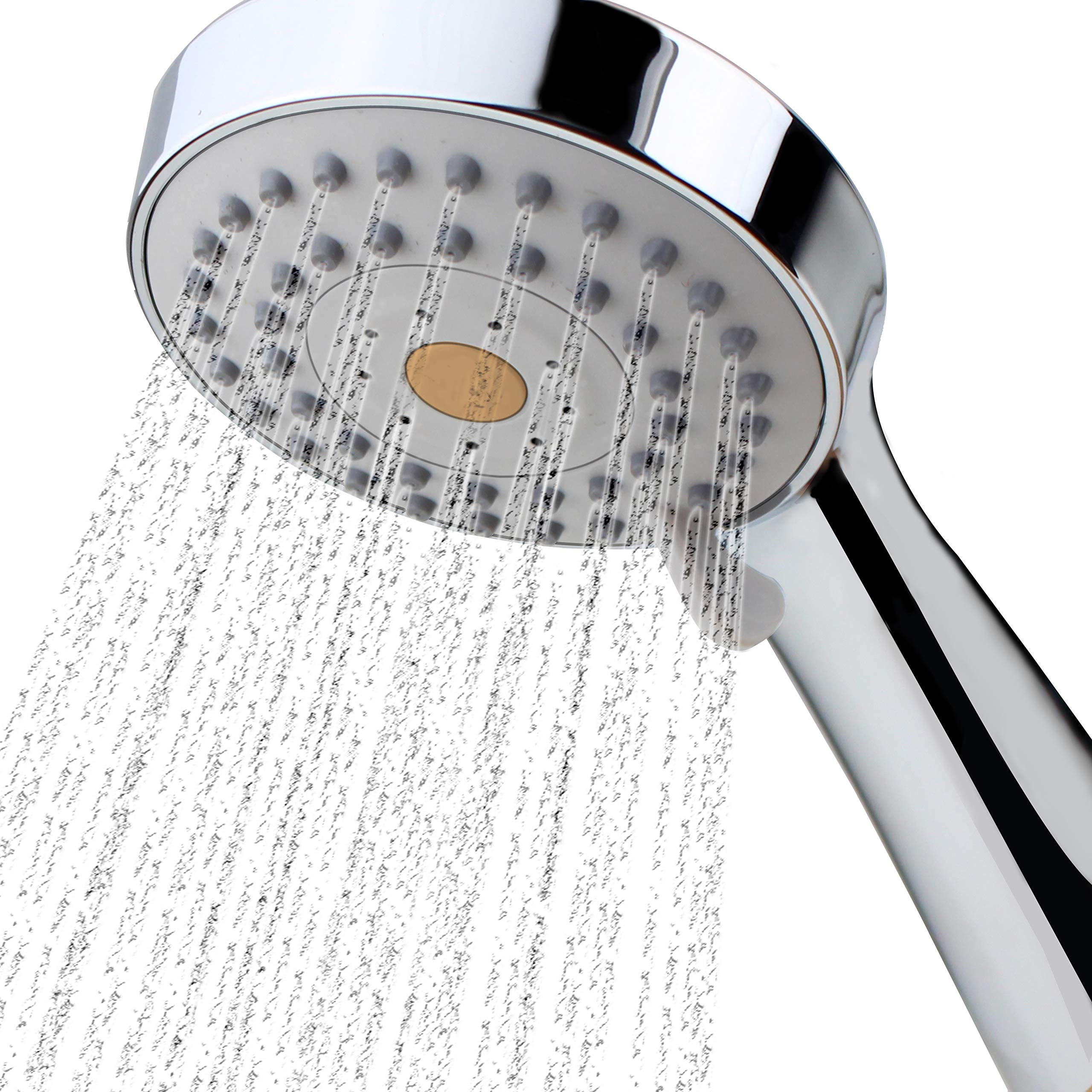HO2ME high-pressure shower head closeup, anti-clog nozzle for easier mineral removal.