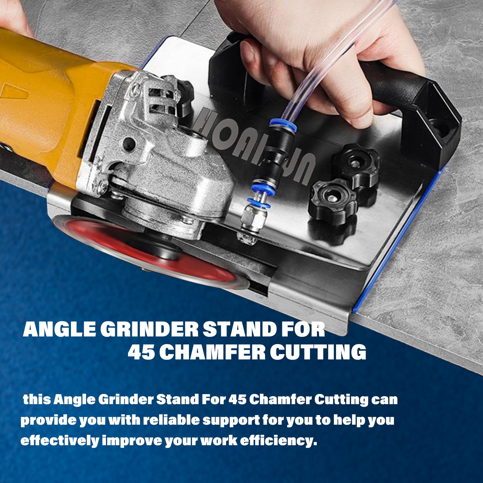 HOAIXUN angle grinder stand enables stable 45° chamfering